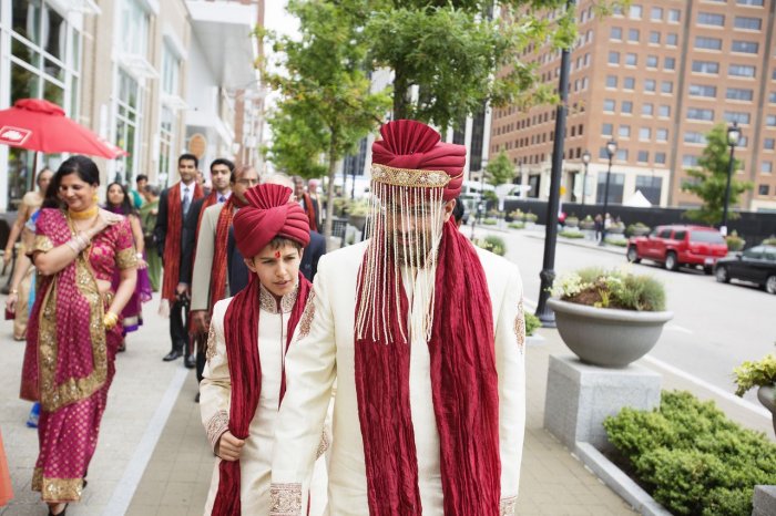 Custom made Grooms wedding Sherwani along with matching sherwani for nephew.