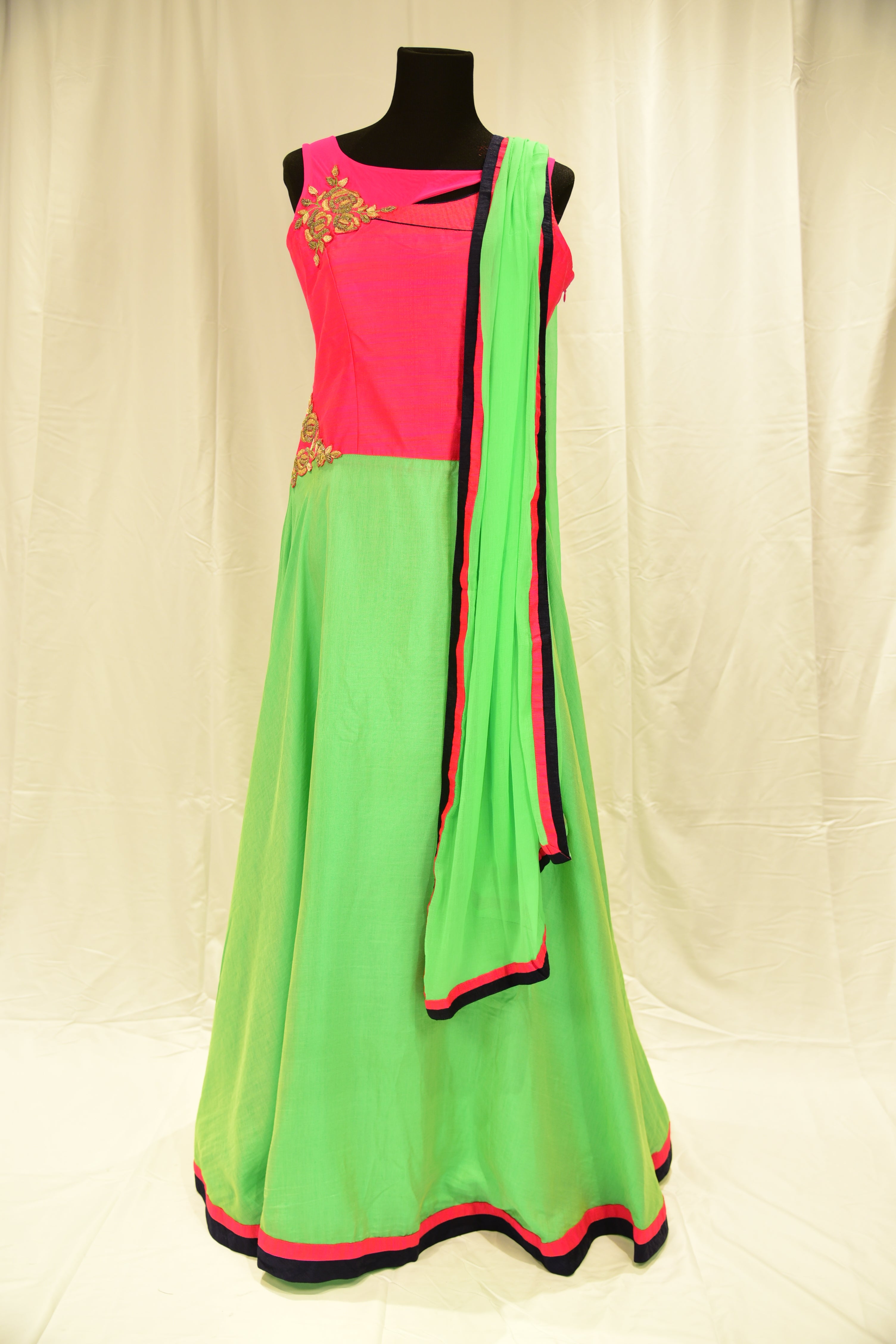 green and pink anarkali