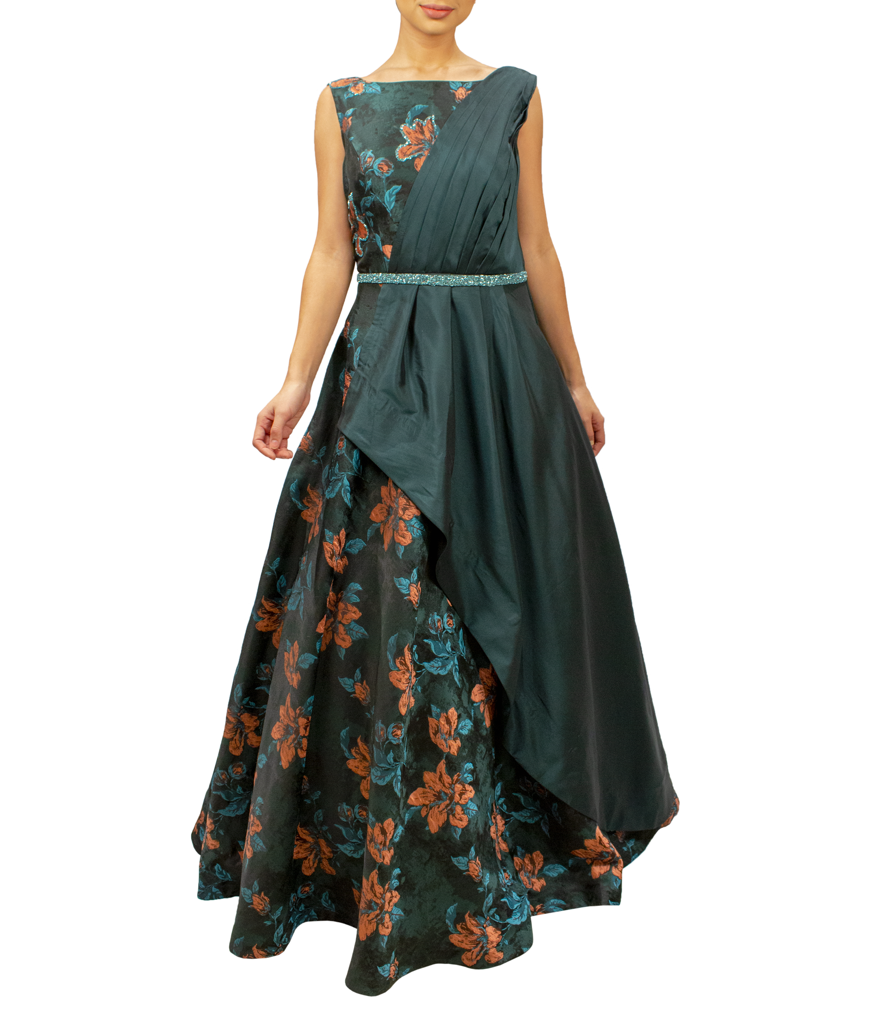Emerald green floral gown – Sahil Exclusive