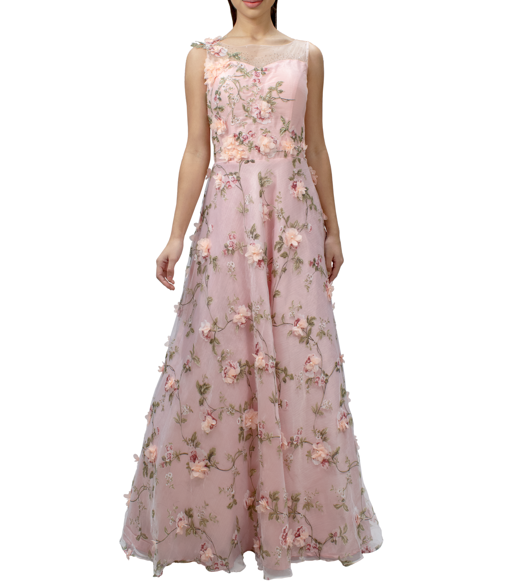 Pink floral patch gown – Sahil Exclusive