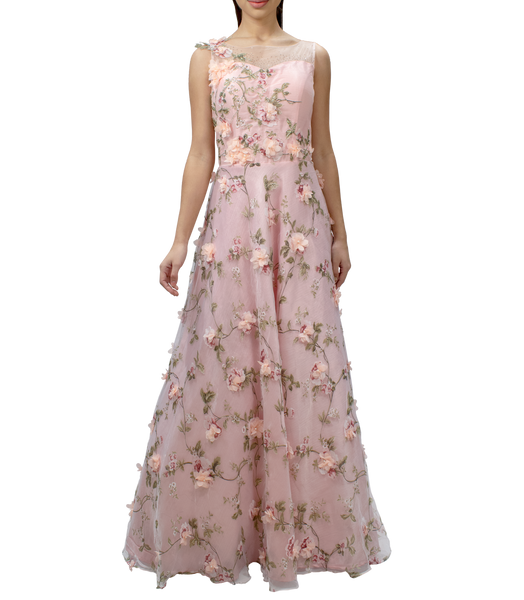 Pink floral patch gown – Sahil Exclusive