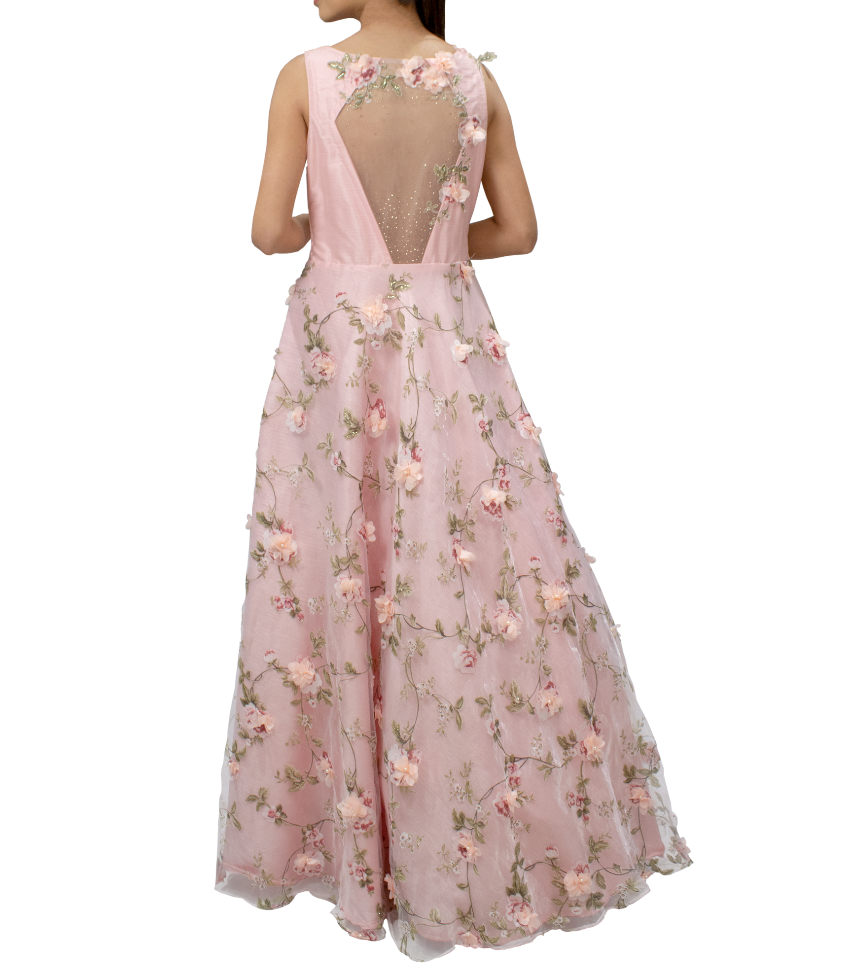 Pink floral patch gown – Sahil Exclusive