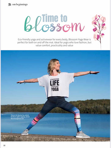 Blossom Yoga Wear High Waisted Yoga and Gym Leggings Featured in Om Yoga Magazine 2020