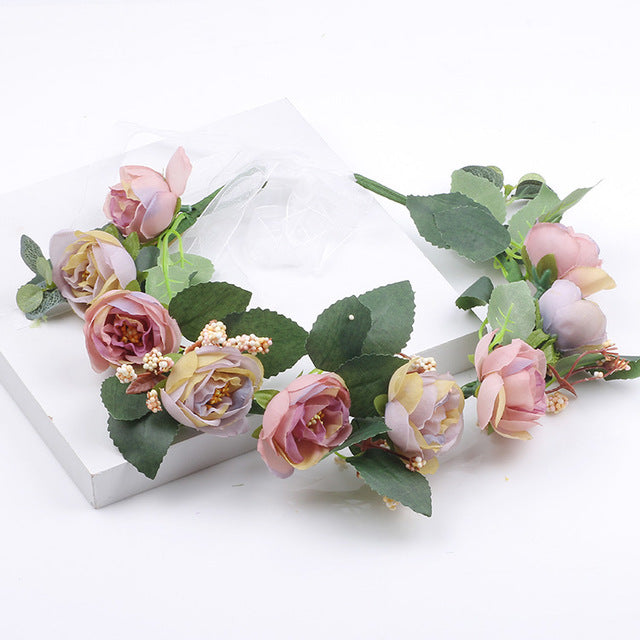 bridal head wreath silk flowers