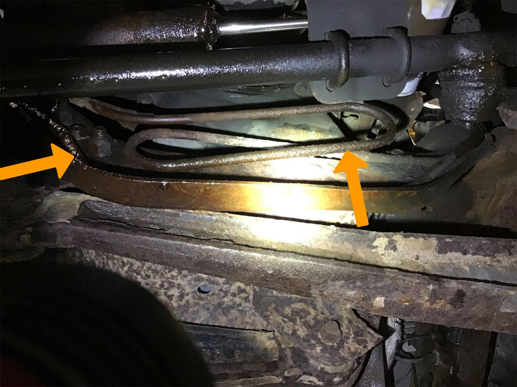 Rusted and corroded steel lines of 1996 f350