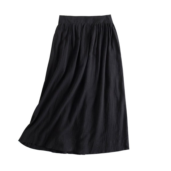Linen Blend Midi Skirt, Minimalist Black Midi Skirt with Pockets, Half ...