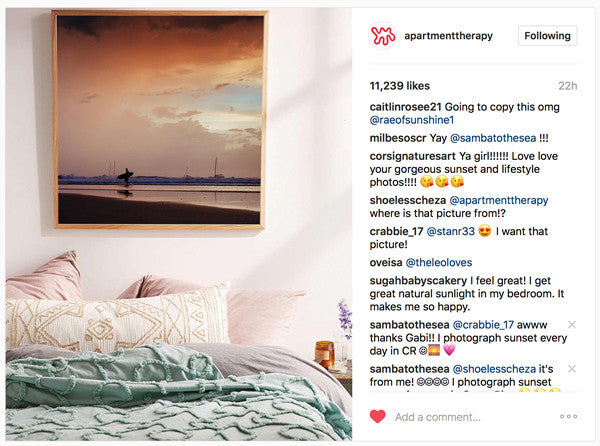 Apartment Therapy Instagram featuring Samba to the Sea sunset print "Dance to the Song of the Sea" 