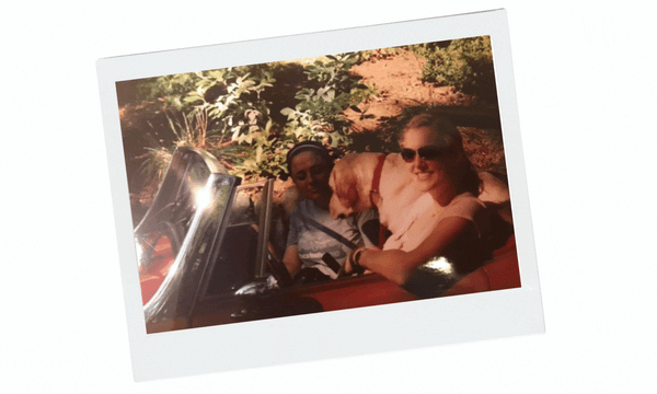 Kristen M. Brown sitting in Austin Healey kit car "Furia Roja"