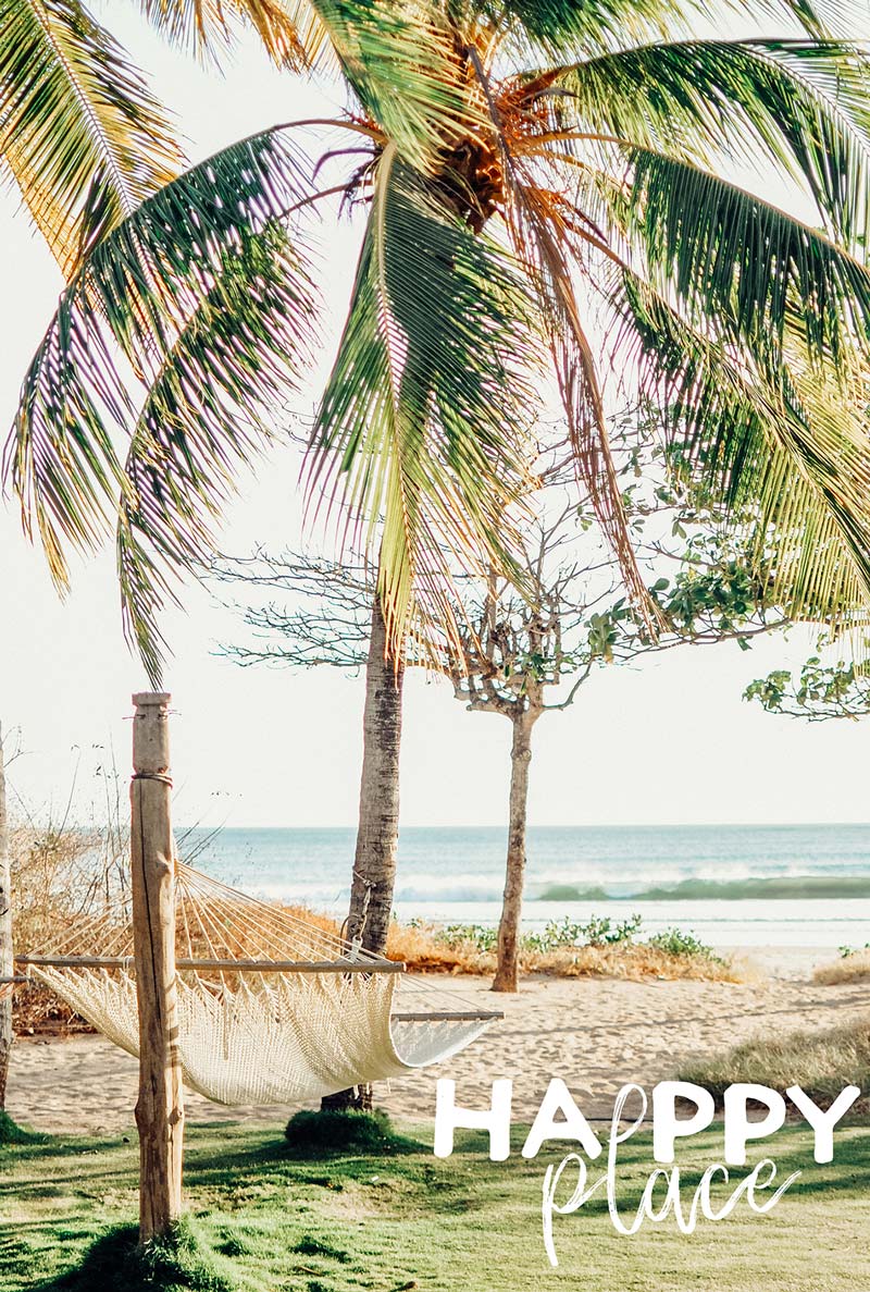 Beach happy place. Palm trees overlooking the ocean in Costa Rica. Photographed by Kristen M. Brown, Samba to the Sea for The Sunset Shop.