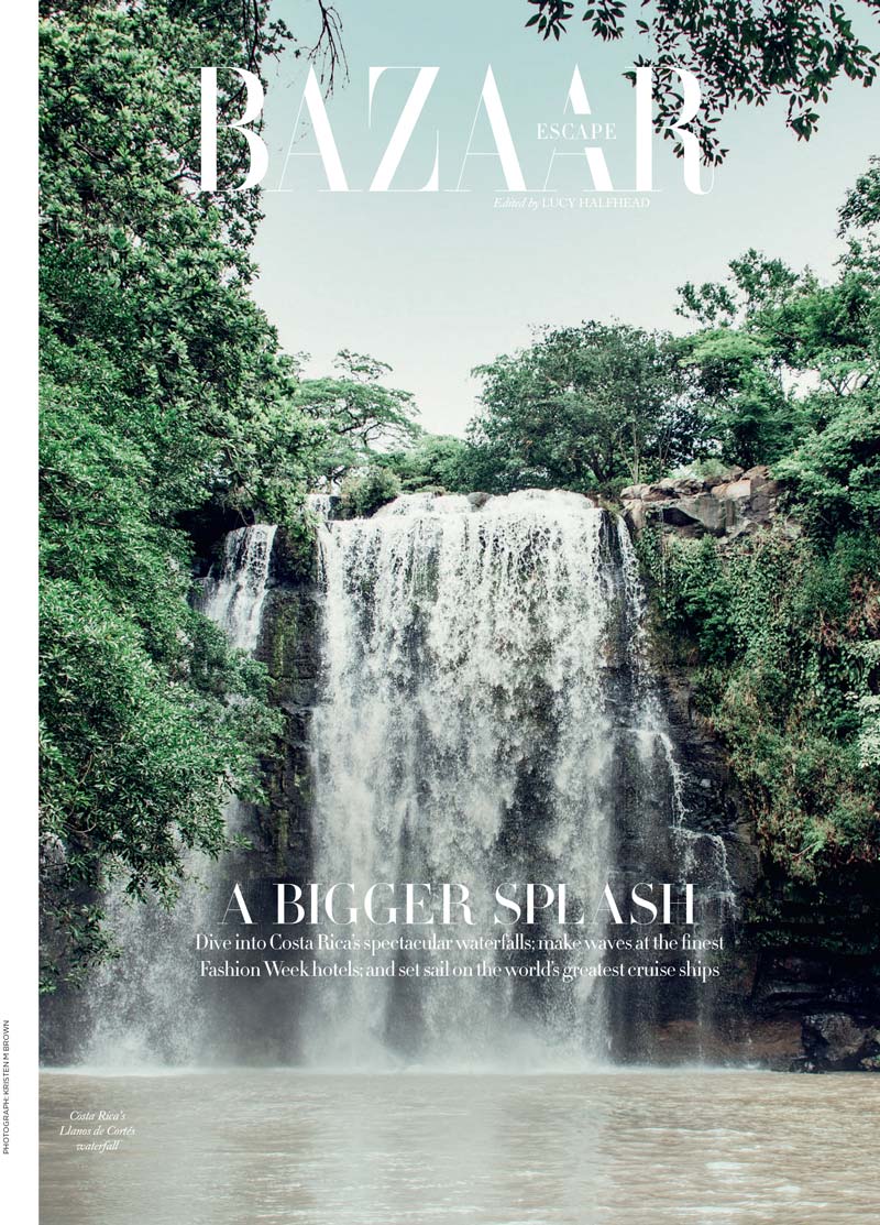 Harper's Bazaar UK Escape March 2018 featuring images by Kristen M. Brown. Llanos de Cortes waterfall in Costa Rica.