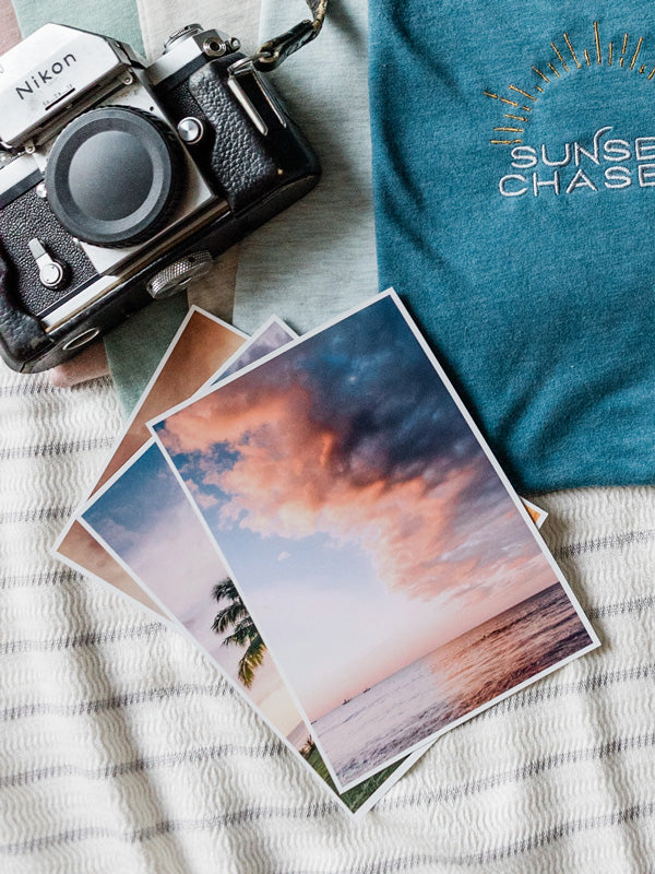 Sample photo prints. Sunset and beach photo prints by sunset chaser, Costa Rica photographer Kristen M. Brown of Samba to the Sea for The Sunset Shop.