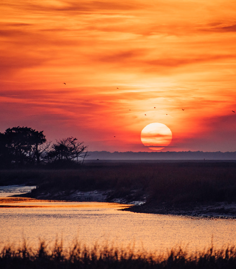 Marsh sunset in Savannah Georgia. Photographed by Kristen M. Brown, Samba to the Sea for The Sunset Shop.