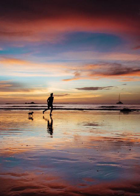 Playing with dog on the beach during sunset in Tamarindo Costa Rica. Photographed by Kristen M. Brown Samba to the Sea.