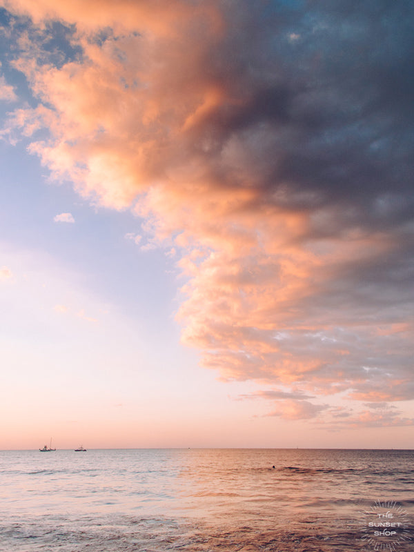 Serene sunset pastel blue and pink sunset sky over the Pacific Ocean in Costa Rica. "Candy Land" photographed by Kristen M. Brown, Samba to the Sea at The Sunset Shop.