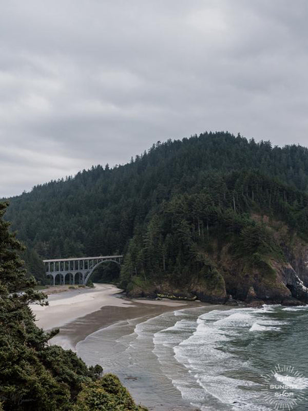 Let's go on a road trip adventure down the Oregon Coast. Cape Creek bridge at Heceta Head print by Kristen M. Brown Samba to the Sea for The Sunset Shop.  