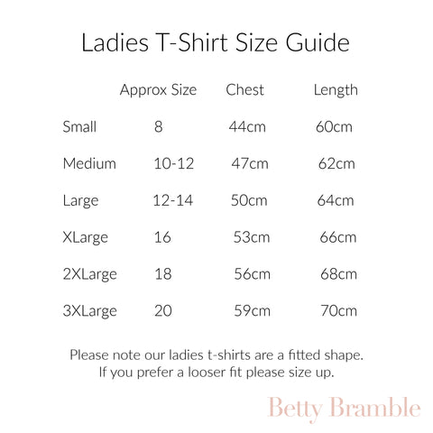 Ladies T Shirt Size Guide