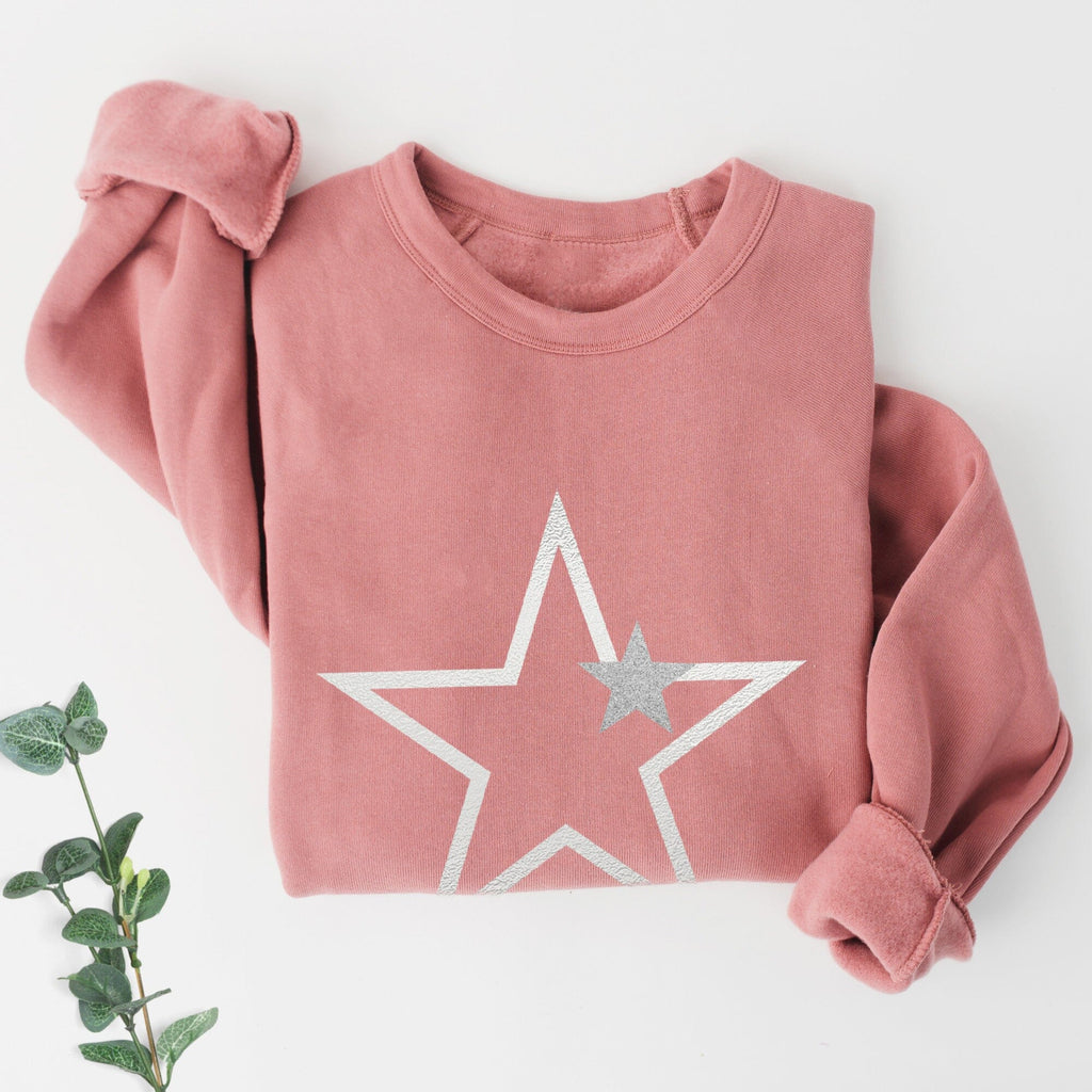 Stargazer Neon Pink Ladies Sweatshirt - Ladies Neon Star