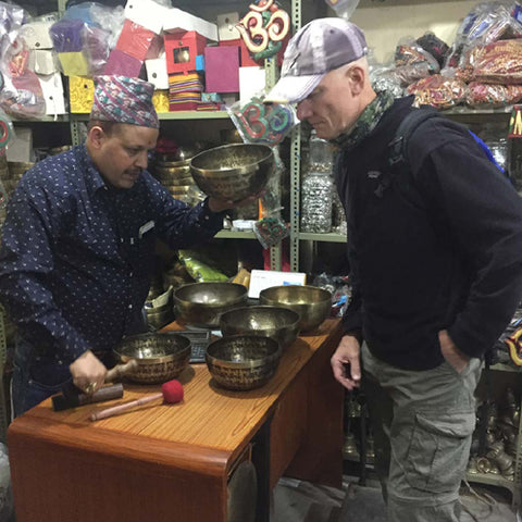 Buying singing bowls in Nepal