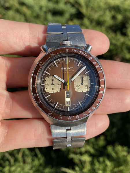  – 1977 seiko 'bullhead' automatic chronograph watch 6138-0049  brown dial