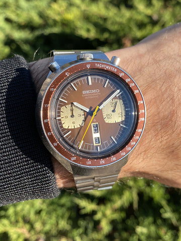  – 1977 seiko 'bullhead' automatic chronograph watch 6138-0049  brown dial