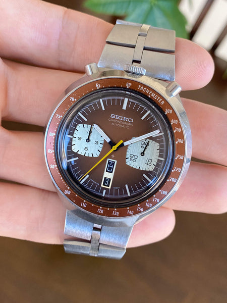  – 1977 seiko 'bullhead' automatic chronograph watch  6138-0049 brown dial