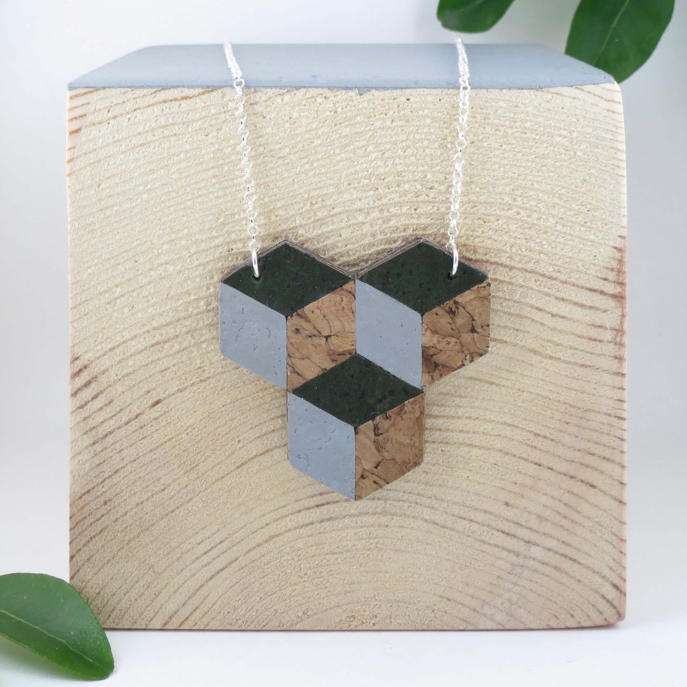 Cork Geometric 4-Cube Necklace | Ethical Vegan Cork Jewelry | HowCork