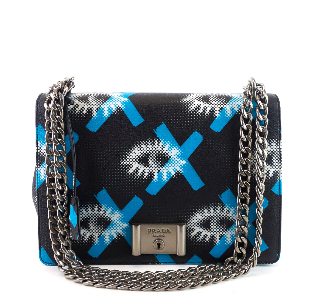 Prada Eye Print Vitello Daino Lock Flap Chain Medium Bag – Poshbag Boutique