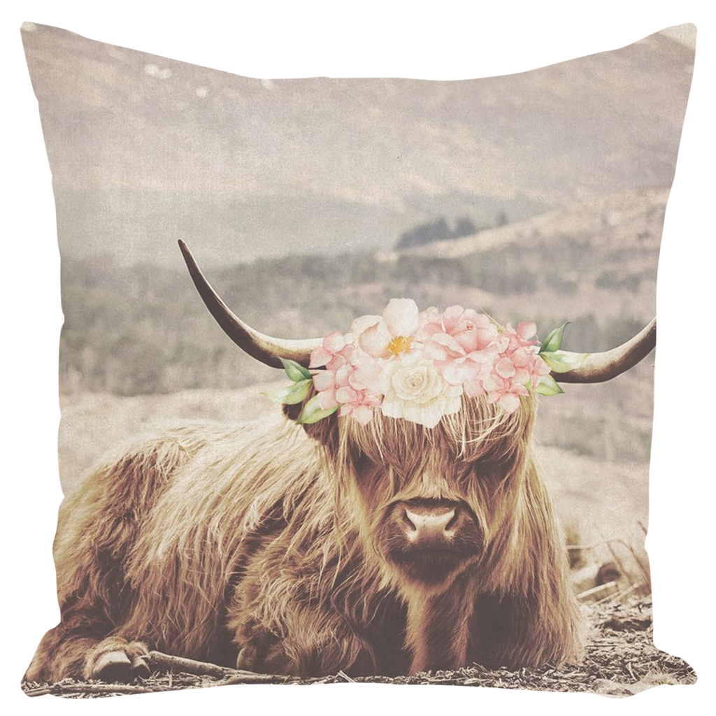 Boho Blush Highland Cow Farm Girl Nursery Pillow Floral Peony Decor ...