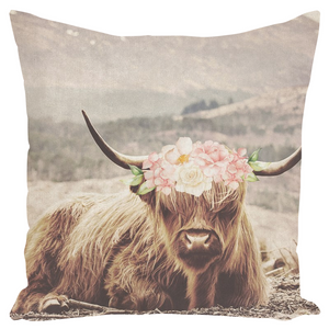 Boho Blush Highland Cow Farm Girl Nursery Pillow Floral Peony Decor ...