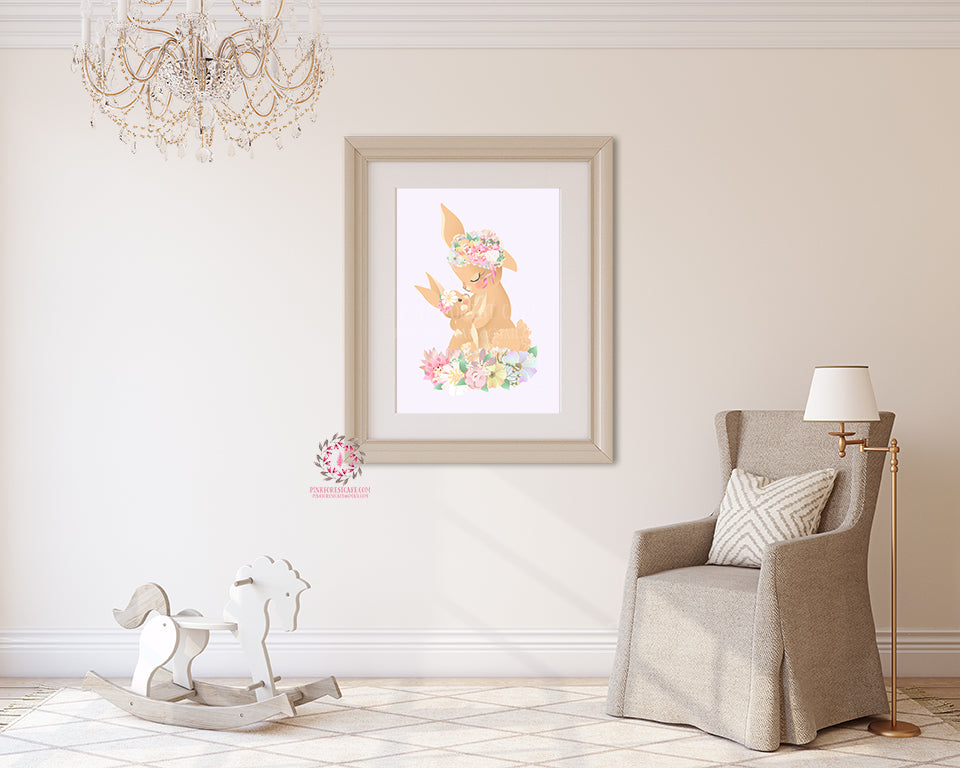 Ethereal Bunny Rabbit Baby Girl Nursery Wall Art Print Boho Floral Whi ...