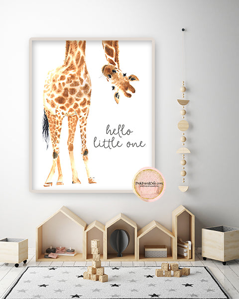 Boho Giraffe Hello Little One Wall Art Print Nursery Baby Girl Boy Wat ...