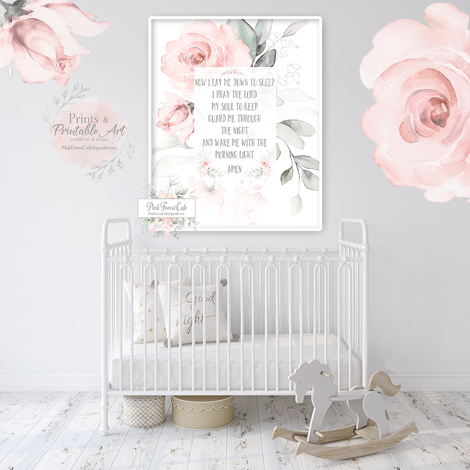 Prayer Now I Lay Me Down To Sleep Wall Art Print Blush Pink Boho