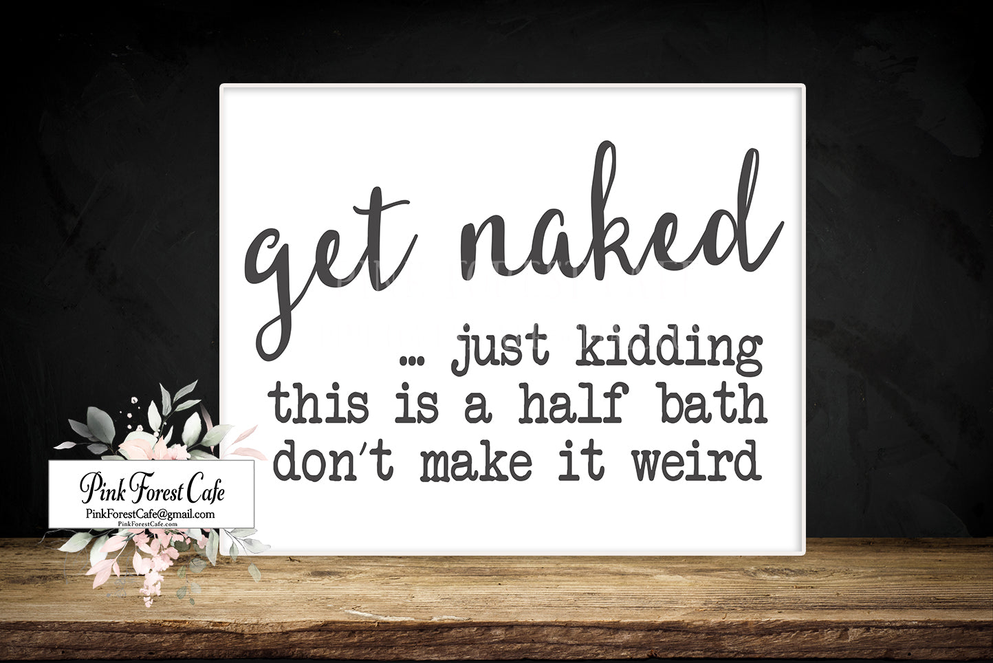 Get Naked Bathroom Wall Art Print Black White Funny Printable Decor Pink Forest Cafe