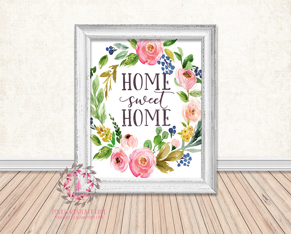 Home Sweet Home Boho Watercolor Floral Printable Print ...
