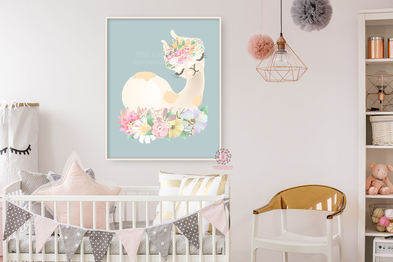 Ethereal Llama Baby Girl Nursery Wall 