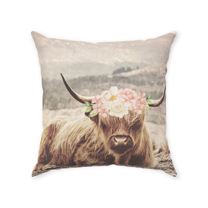 Boho Blush Highland Cow Farm Girl Nursery Pillow Floral Peony Decor ...