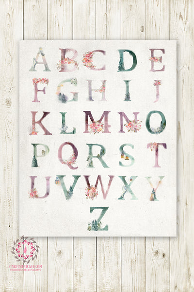 unicorn ethereal abc woodland wall art print sampler