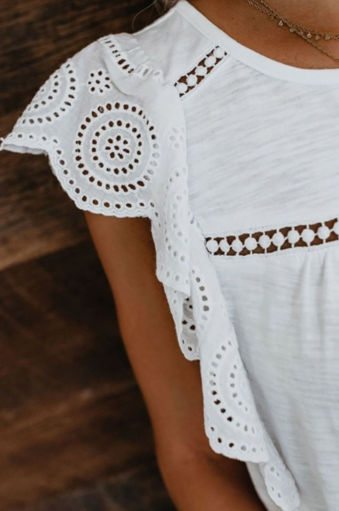 white flutter sleeve top