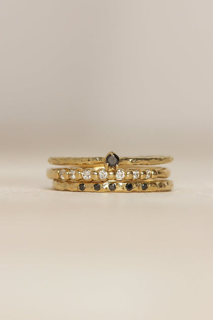 Moody Edgy Ring Stack: Black Diamond & White Diamond Stacking Rings ...