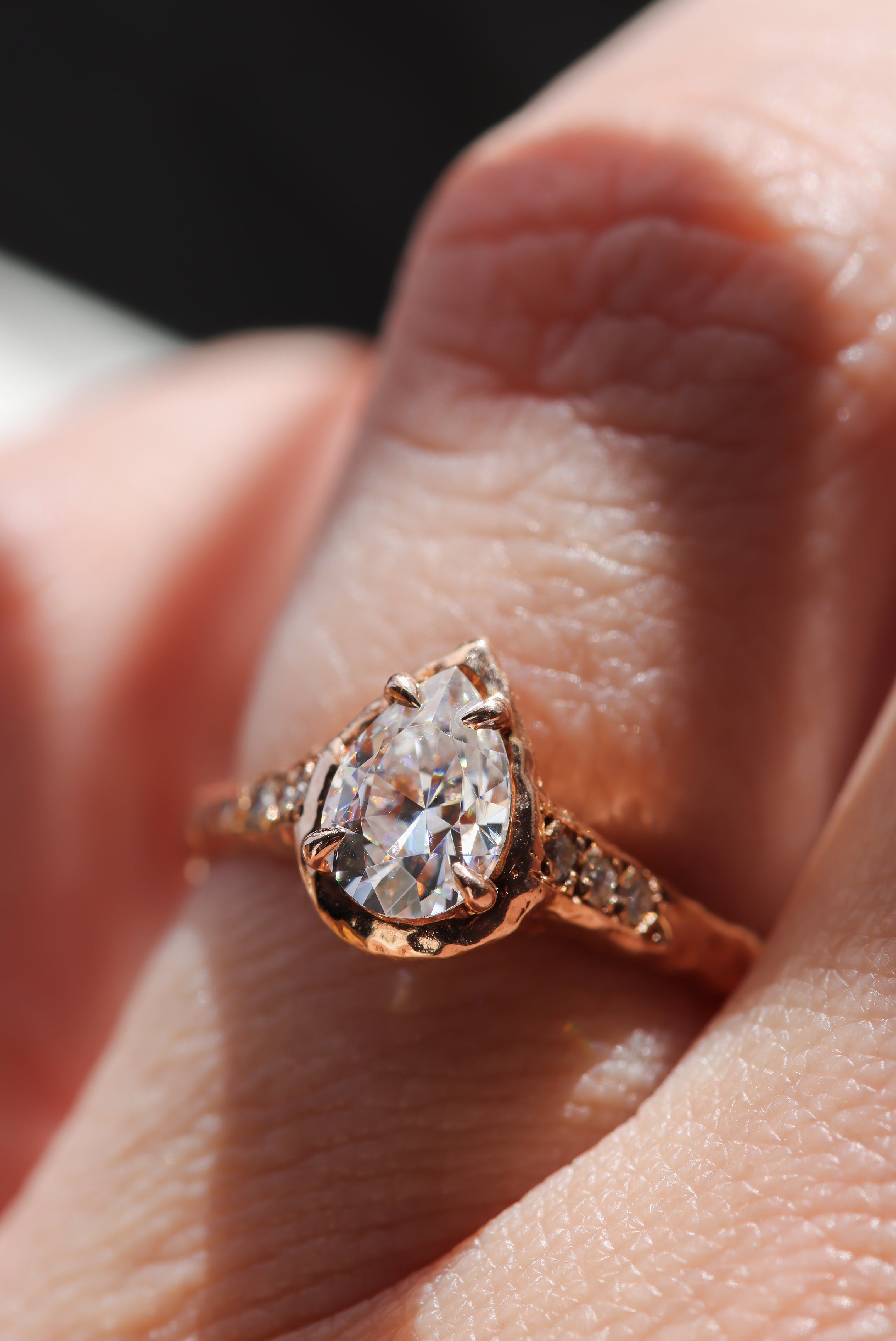 Pear-Moissanite-Hammered-Engagement-Ring