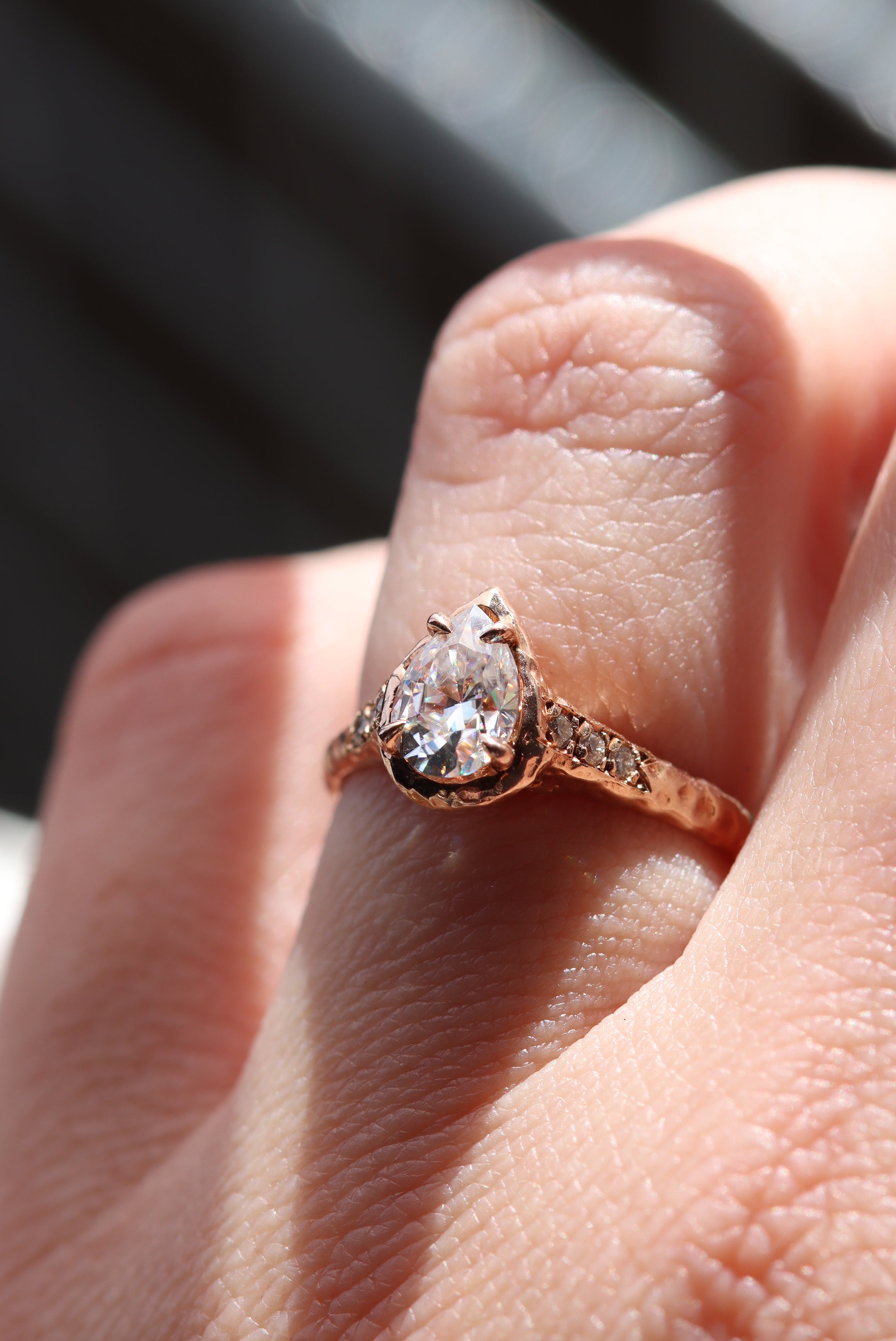 Pear-Moissanite-Hammered-Engagement-Ring