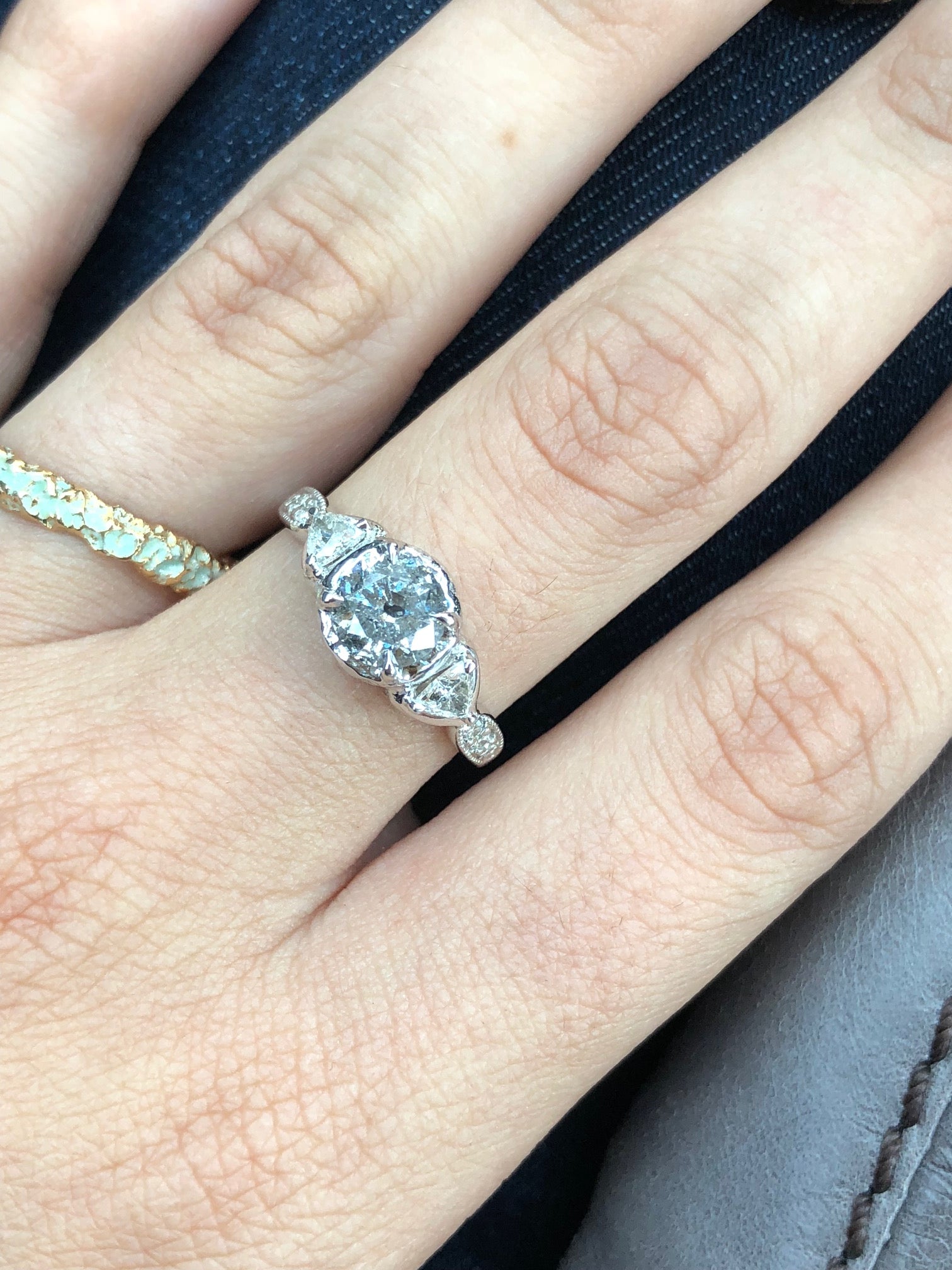 Salt and pepper diamond engagement ring