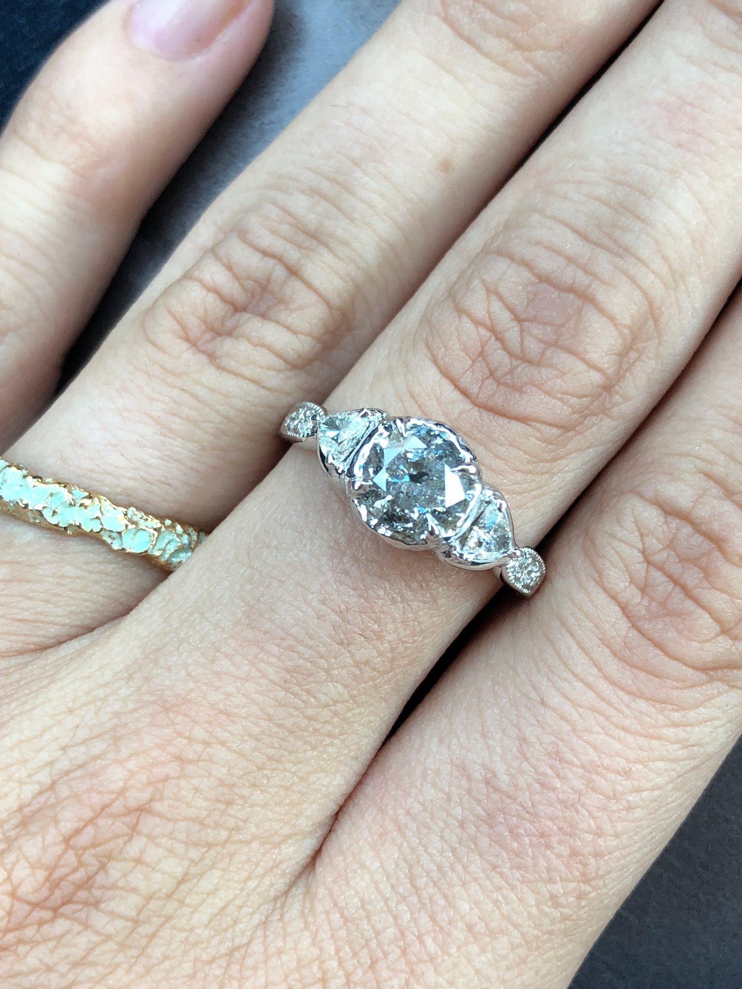 salt and pepper diamond engagement ring