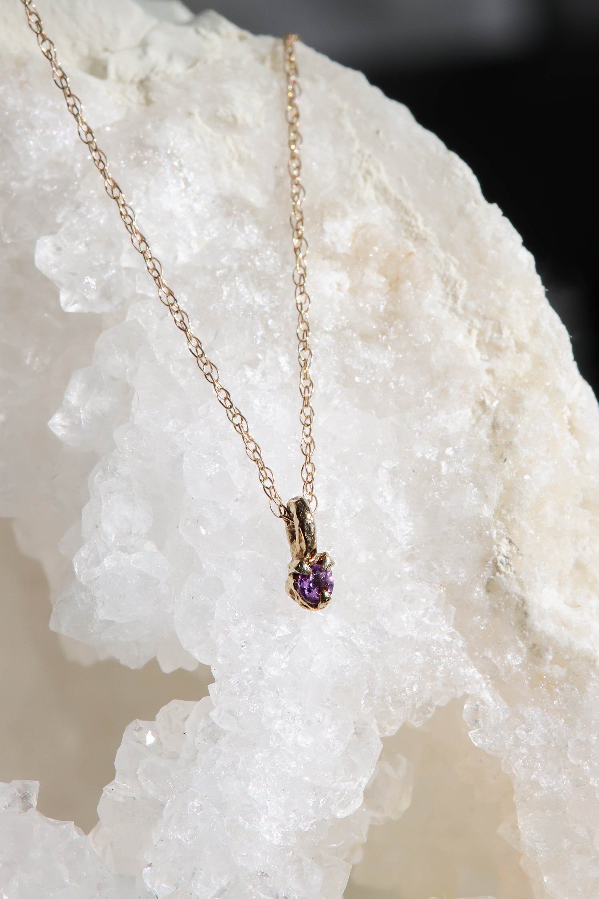 dainty amethyst necklace in yellow gold