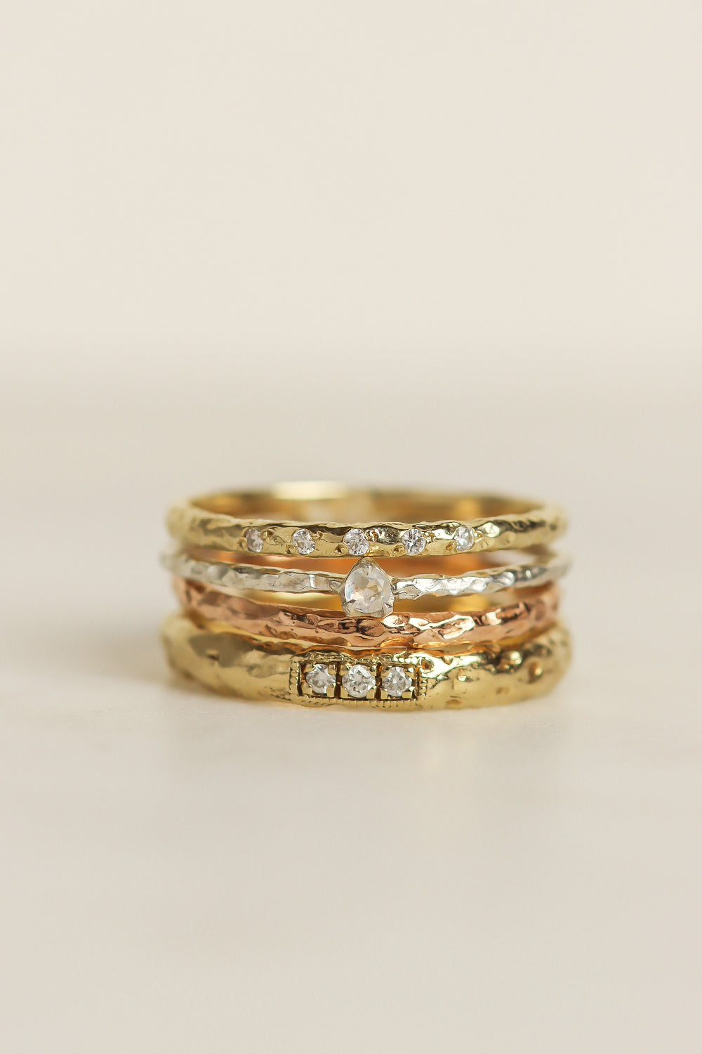 Strela Antique Three Stone Old European Cut Diamond Engagement Ring |  Stacked wedding rings, Mixed metal wedding rings, Three stone engagement  rings