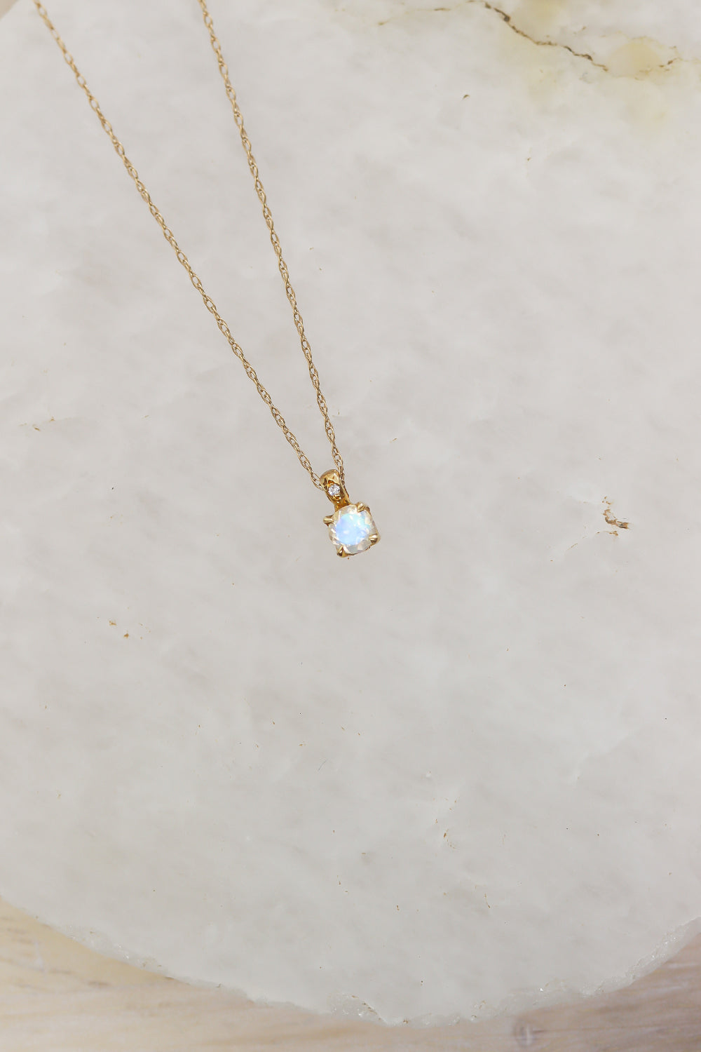 Buy Ayesha Diamond Shaped Moonstone Stud Mini Pendant Rose Gold Toned Dainty  Necklace online