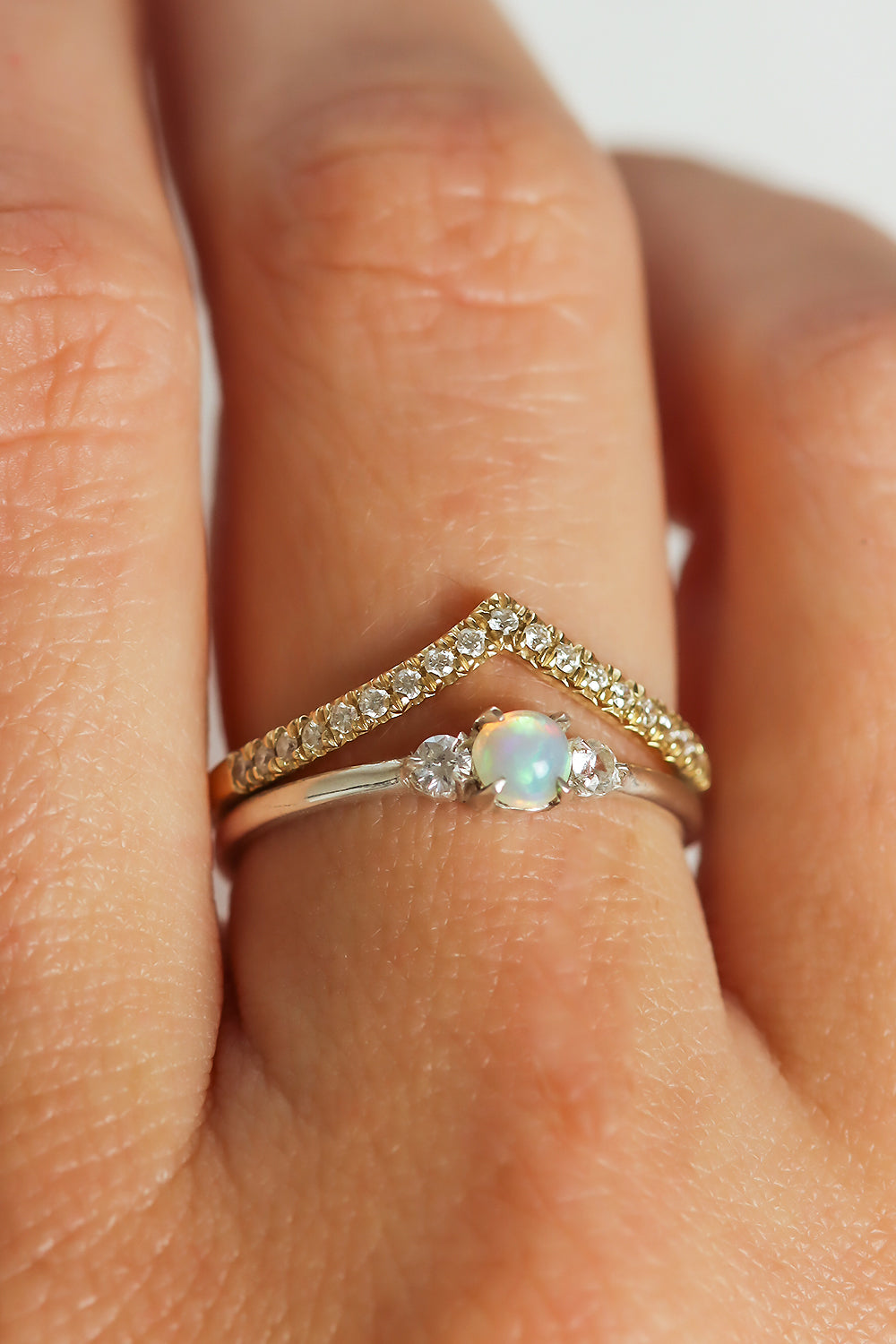 Opal and Diamond Ring Stack : Three Stone Sterling Silver Opal Ring an –  Lacee Alexandra