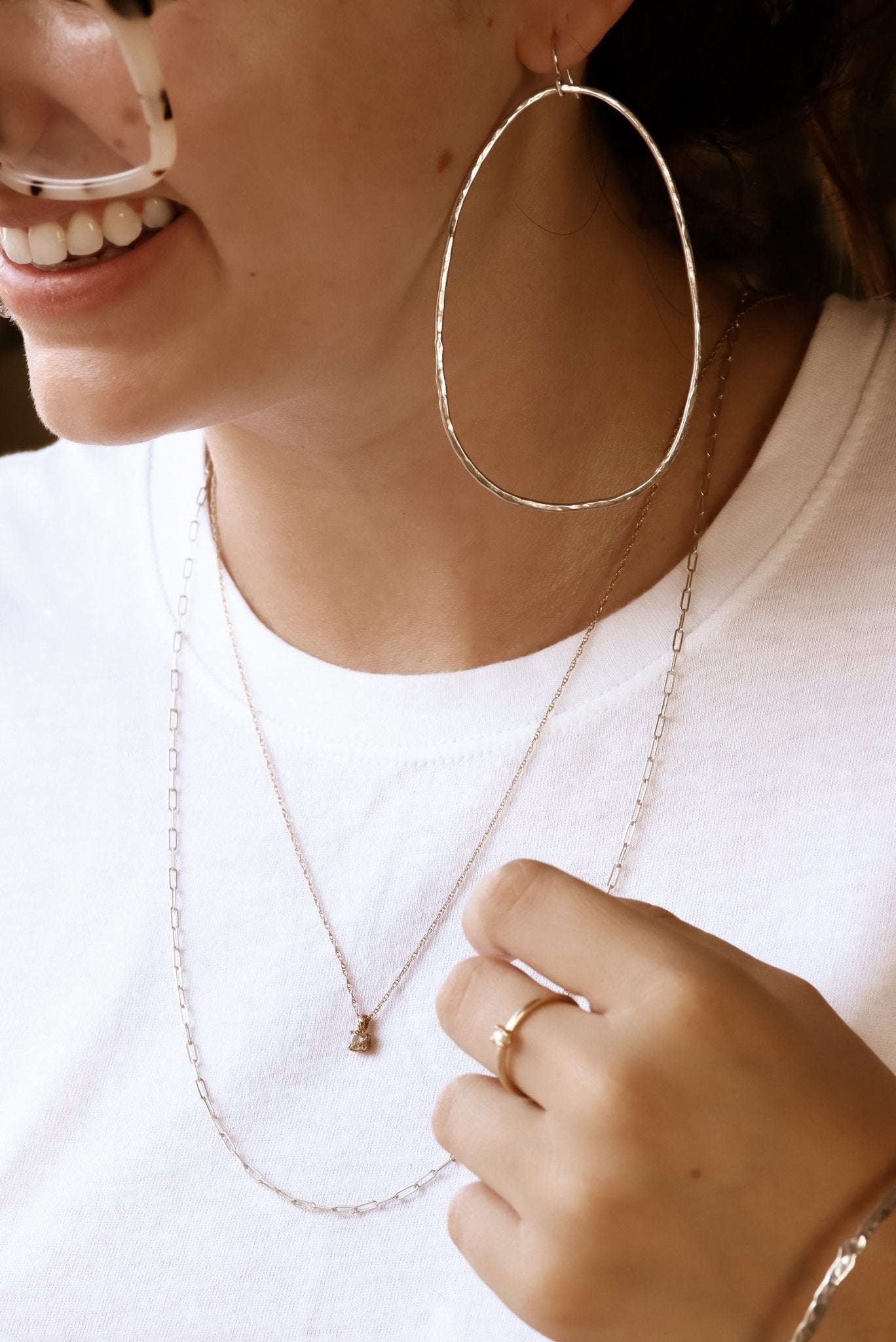 Large Organic Oval Earrings in Sterling Silver