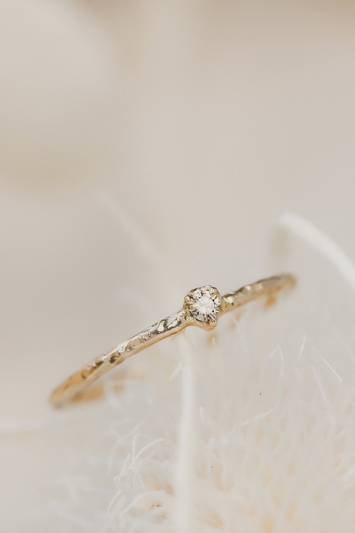 Solid Gold Dainty Champagne Diamond Ring