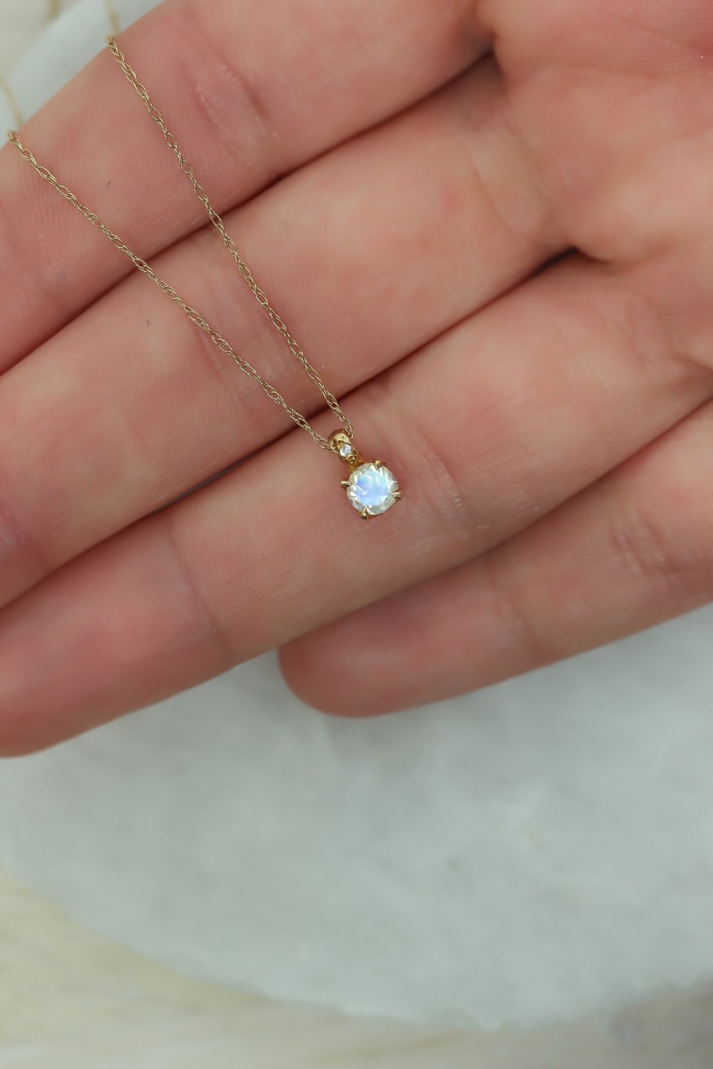 Solid Gold Moonstone Necklace